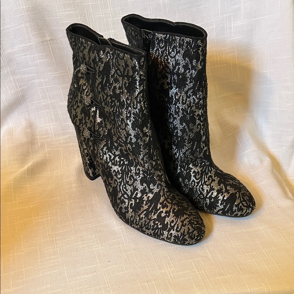 Nina Elegant Black and Silver Women's Ankle Boots
